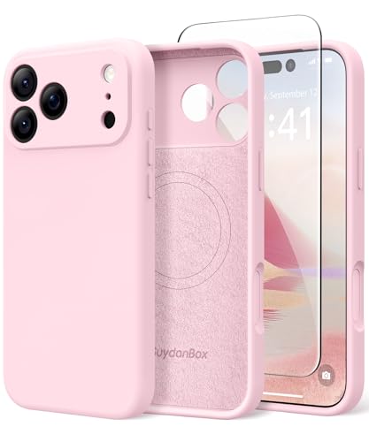 Image of Magnetic for iPhone 17 Pro Max Case, Compatible with MagSafe, [Full Camera Protection][Screen Protector] Silicone Shockproof Protective Phone Case for iPhone 17 Pro Max 6.9 inch, Chalk Pink