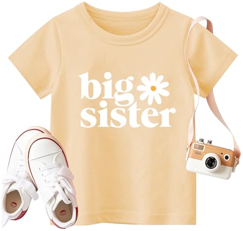 Image of Big Sister Shirt Baby Girl Announcement Toddler Shirts Sibling Reveal Short Sleeve Cute Tee