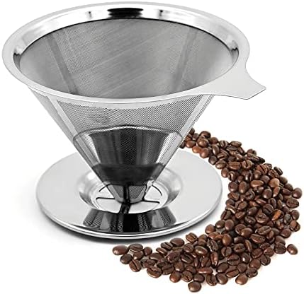 Permanent Coffee Filter, Reusable Pour Over Coffee Dripper Paperless Drip Cup Stainless Steel Coffee Filter for Manual Coffee Maker, Mesh Cone Filter for 1-6 Cups