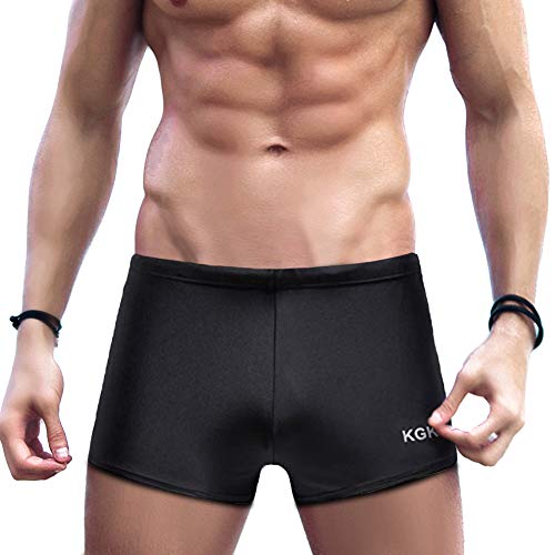 KGKE Swim Boxer Briefs Short Swim Jammer Camo Racer Mens Square Leg Swimsuitâ€¦ (Black, M)