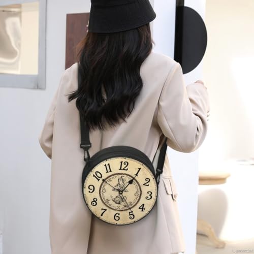 Image of Women Novelty Round Clock Shape Zippered Clock Purses for Women Tote Handbag Shoulder Bag, Gift for Mom Girlfriend