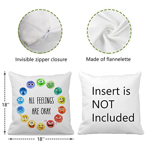 Positive Quote All Feelings Are Okay Decorative Throw Pillow Cover 18″×18″, Mental Health Inspiration Ornament For Therapy Office School Counselor Psychologist Office, Gift For Teens Girls Boys #TOP3