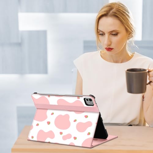 Image of Fintie Folio Case for iPad Pro 11-inch (M5) 2025 / (M4) 2024 - Multiple Angles Viewing Stand Protective Cover with Pencil Holder & Pocket, Auto Wake /Sleep, Strawberry Cow