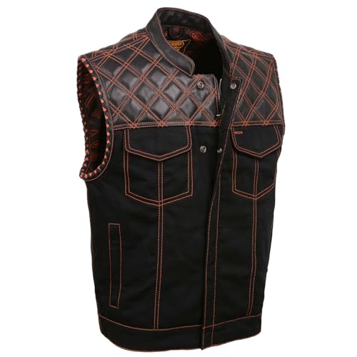 Milwaukee Leather MDM3037 Men's 'Wrecker' Black Denim and Leather Club Style Vest w/Diamond Quilt Design
