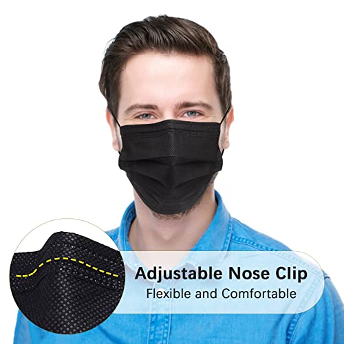 100 Pcs Black Disposable Face Masks With Elastic Ear Loop,Breathability Comfort #TOP5