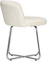 Vista 4 de Hillsdale, Marisol Taburete de Tocador Redondo de Metal y Tapizado con Respaldo Cóncavo para Sala de Maquillaje o Baño, Color Blanco Roto