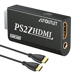 AUTOUTLET PS2 zu HDMI Konverter, PS2 auf HDMI Adapter Konverter mit 3,5 mm Kopfhörer Audioausgang und 1,5M HDMI Kabel, PS2 HDMI Kabel Video-Audio-Adapterkabel für PS2 HDTV Monitor Projektor
