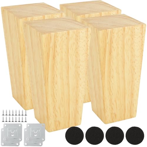 APACALI Pernas de móveis de madeira de 10 cm - quadradas para armário, mesa e outros móveis - carvalho com apoio para os pés acolchoados