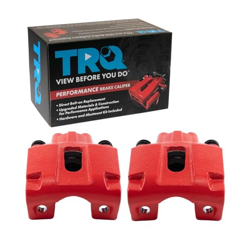 Image of TRQ Rear Brake Caliper Set Painted Red Compatible with 2004 Ford F 150 2004 Ford F 150 Heritage 2005-2011 F 150 2006-2008 Lincoln Mark LT