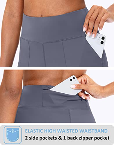 Santiny Bermuda Shorts For Women With Zipper Pocket Womens High Waisted Long Shorts For Running Workout Athletic(Dusty Blue_M) #TOP2