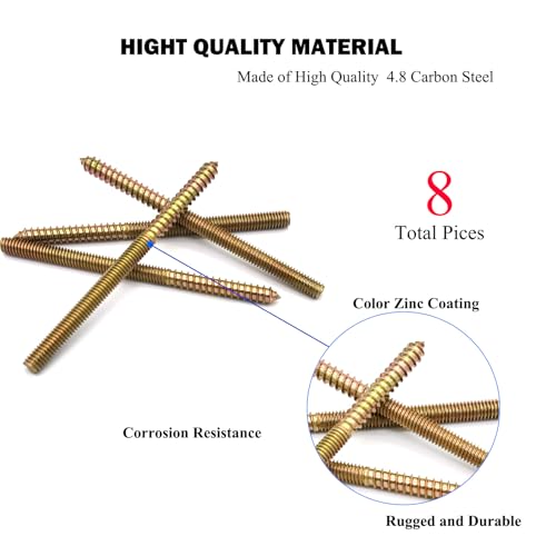 Image of 8 Pack 5 /16-18x 5 Inch Hanger Bolts 5 /16-18 inch Double Headed Bolts 5 /16 Wood Dowel Screw Self-Tapping Screw Hanger Bolts for Furniture Screws Double Screw Threaded Rods Bolt 127mm Length
