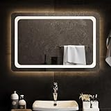 Mimdixy Badezimmerspiegel, Badspiegel, Spiegel Wandspiegel, LED Badspiegel 90x60 cm, Moderner Hängespiegel Für Garderobe, Wohnzimmer, Bad, Platzsparender