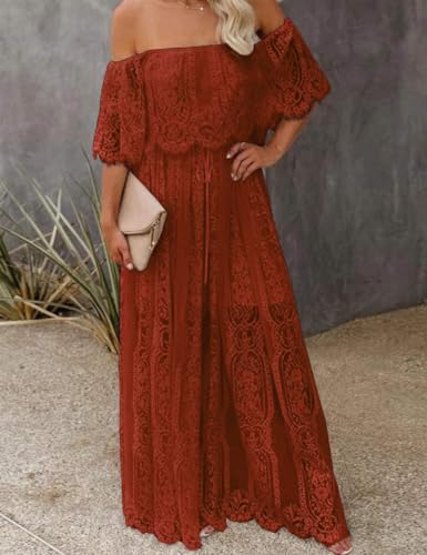 Cercis Womens Off The Shoulder Floral Lace Maxi Wedding Dress Boho Flowy Wedding Guest Formal Long Dresses2