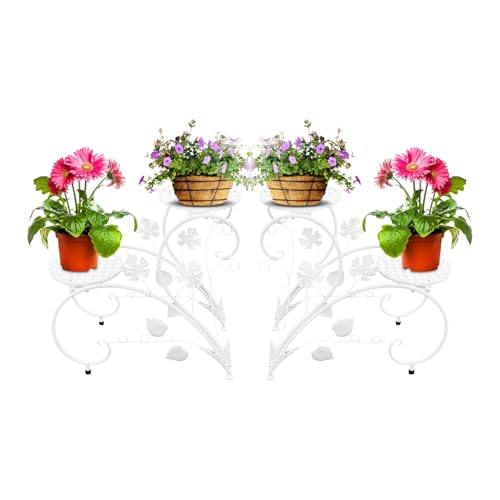 soudesileim Lot de 2 supports de fleurs en métal, 45 x 20 x 41 cm, chaque support peut supporter 3 kg, léger, amovible, étagère pour plantes, balcon, escalier à fleurs, extérieur, escalier pour