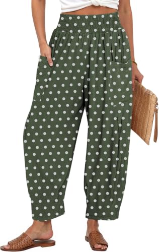 Image of TARSE Women's Linen Wide Leg Pants Baggy High Waist Palazzo Pants | Barrel Leg Fit, Harem Patch Pockets, Loose Casual Style, Breathable Fabric, Vacation Ready