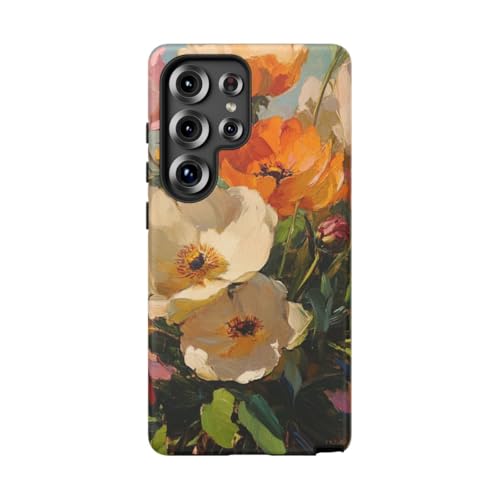Coque rigide Galaxy S25 Ultra mate anti-rayures motif fleur peinture huile