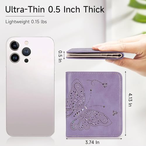 KITEVIUN Ultra Thin Compact RFID Wallet for Women - Stylish Bifold Mini Wallet in Light Purple - Image 2
