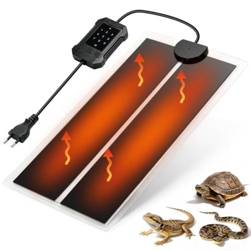 Nobleza Tappetino Riscaldante per Rettili 10 Livelli Temperatura, 7W Piastra Termica per Terrari, 28x15cm Auto-Riscaldamento Termostato per Tartarughe/Gecko/Serpenti/Anfibi/Lucertole