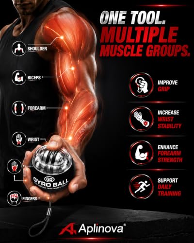 Image of Zinc Self-Starting Gyro Ball - Wrist & Forearm Exerciser for Strength Training, Hand Grip & Muscle Recovery - Fitness Wrist Ball for Arm, Finger, and Wrist Workout - Silver