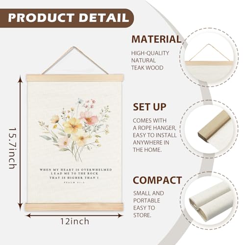 LZYRF Boho Floral Christian Wall Decor, Psalm 61:2 Bible Verse Religious Wall Decor for Church Prayer Room Office, 12x16 Inch