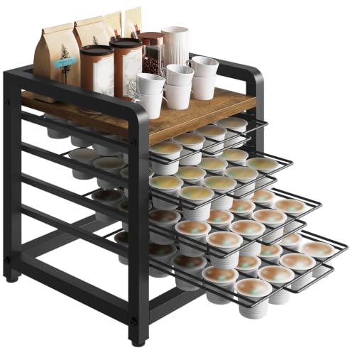 YATINEY YATINEY Coffee Pod Drawer Holder, 80 Pods Capacity, Compatible with K Cup, Spacious Storage Rack for Kitchen and coffee bar, Space Saving, Rustic Brown KH04BRY1