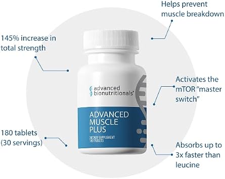 Advanced Bionutritionals Advanced Muscle Plus Muscle Supplement with Peptide DL185TM (Dileucine) & MyHMB Workout Recovery, Amino Acids & HMB Tablets for Men & Women 30 Servings