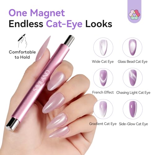 Image of SAVILAND Ultra Strong Magnetic Cat Eye Magnet: Double Headed Cateye Magnet for Nails with Round Magnetic Bead for Multi Velvet Cat Eye Nails Anti Drop Aluminum Handle Home Use