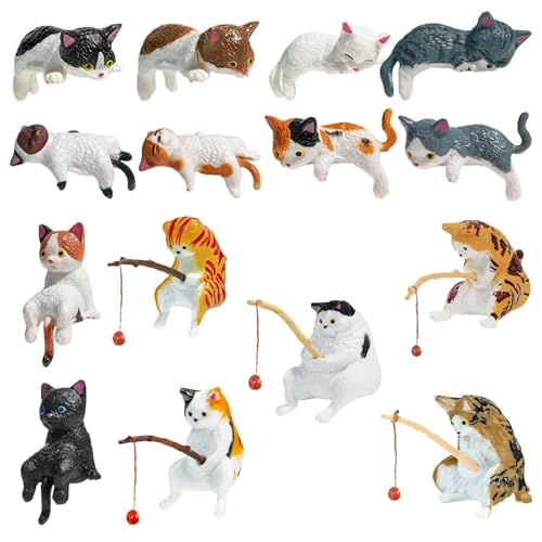 UJBVCX 15 Pcs Mini Figurines Chat Mignon, Accessoires de Intérieur Voiture Chats Mignons Figurines en Résine pour Tableau de Bord, Décoration de Rétroviseur, Miniatures Animaux