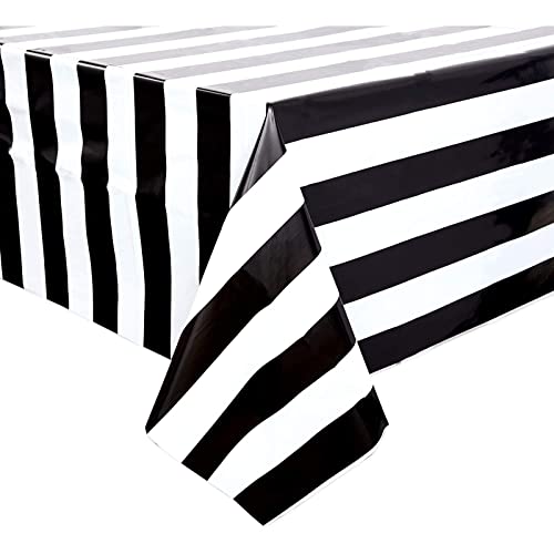 Plastic Tablecloth For Birthday Party, Black And White Stripes (54 X 108 In, 3 Pack) #TOP2