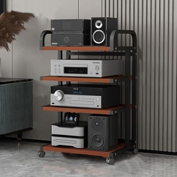 Stojaki i stojaki stereo Szafka audio Stojak stereo Regały audio-wideo Stojak na media Szafka na konsolę gramofonową(Black Red Brown,85cm)