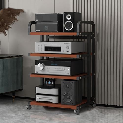 Meuble stéréo hifi 4 étagères grand rangement bois pour salon et bureau
