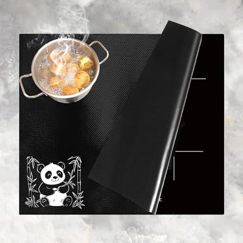 52 x 60 cm Induktion Schutzmatte，Große Silikon Hitzebeständige Wärmeisolierte Pad für Induktionskochfeld, Kratzfest Silikonmatte für Küche, Anti-Rutsch Matte für sicheren und sauberen（Panda Muster）