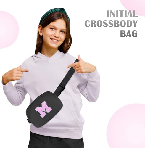 Image of COSHAYSOO Initial Letter Fanny Pack for Girls Personalized Christmas Birthday Gifts for 6 7 8 9 10 11 12 Year Old Teen Girl, Girly Fashion Crossbody Purse Belt Bag Preteen Tween Trendy Stuff Black M