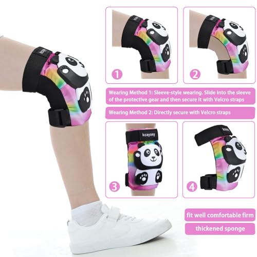 kcayony Kids Knee Elbow Wrist Pads Set for Boys Girls Age 3-15 Years, Protective Gear for Skateboard Bike Roller Skating Scooter Inline Skating Sports (Pink, M(8-15years Old)(55-88lb))