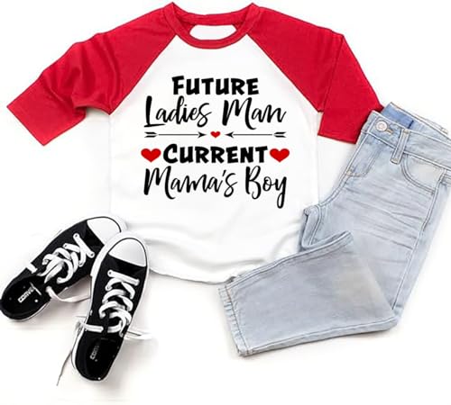 Image of Future Ladies Man Current Mama's Boy Raglan T-Shirt Toddler Boy Valentine's Day 3/4 Sleeve Top Spring Cotton Outfit