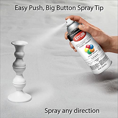 Image of Krylon K05548007 COLORmaxx Spray Paint and Primer for Indoor /Outdoor Use, Flat White, 12 Ounce (Pack of 1)