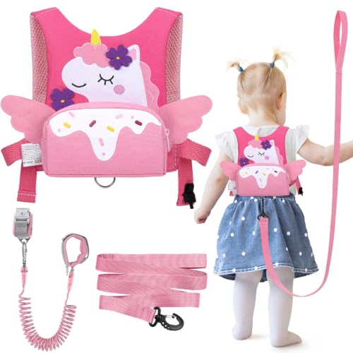 Image of Dr.meter 3 in 1 Toddler Harness Leash with Key Lock for Girls Cute Unicorn | Kids Safety Harness Tether + 8.2ft Anti Lost Wrist Link Child Protective Leashes While Walking Keep Kids Close