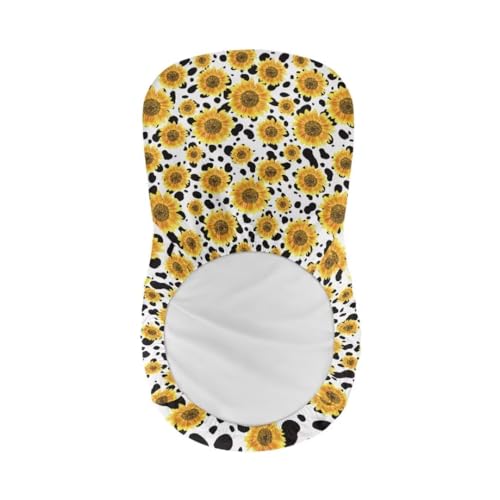 Image of Stretch Bar Stool Covers Set of 4,Cow and Sunflower Stretch Removable Washable Bar Stool Chair Covers, Counter Height Chairs Covers for Kitchen Dining Room Cafe Furniture