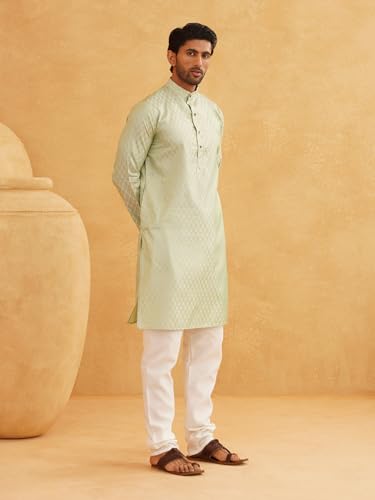 Image of SOJANYA (Since 1958 Men's Silk Blend Self Design Kurta & Off-White Churidar Pyjama Set