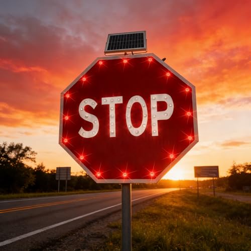 Panneau d'avertissement LED trafic routier solaire clignotant à capteur automatique