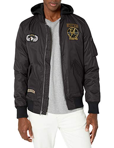 X-Ray Men's Slim Fit Flight Jacket with Removable Hood, Black, Large