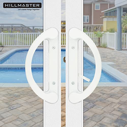 Hillmaster Patio Sliding Glass Door Handle Replacement Set Mortise Style Reversible Design Non-Keyed Sliding Patio Door Handles, White Diecast Finish Fits 3-15/16” Screw Hole Spacing #TOP4