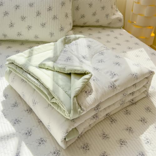 Odot Edredon Nordico Sin Funda 150 180 200, Edredón de Verano Lavable Sin Funda Ligera y Suave Transpirable Manta Refrescante Personas Colcha Acolchado para Cama (Hoja Verde,150x230cm)