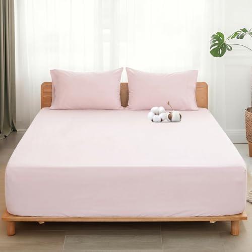 Image of Sylvanora 100% Egyptian Cotton Fitted Sheet - 25cm Extra Deep Pocket with 4 Elastic Corner Straps - Breathable & Comfortable Double Bed Sheet (137x190cm) - Luxury Hotel Quality (Light Pink, Double)