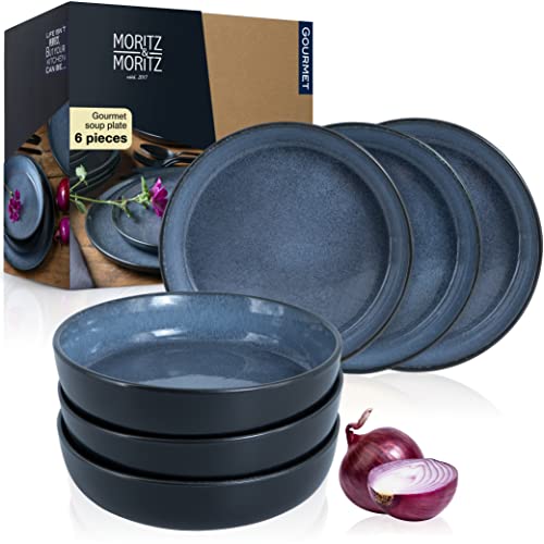 Moritz & Moritz VIDA Soup Plate Set of 6 Blue - 700ml | 24oz Bowls for 6 - Porcelain Soup Bowls - Microwave & Dishwasher Safe, Stylish & Durable, Ideal for Soups, Noodles & More