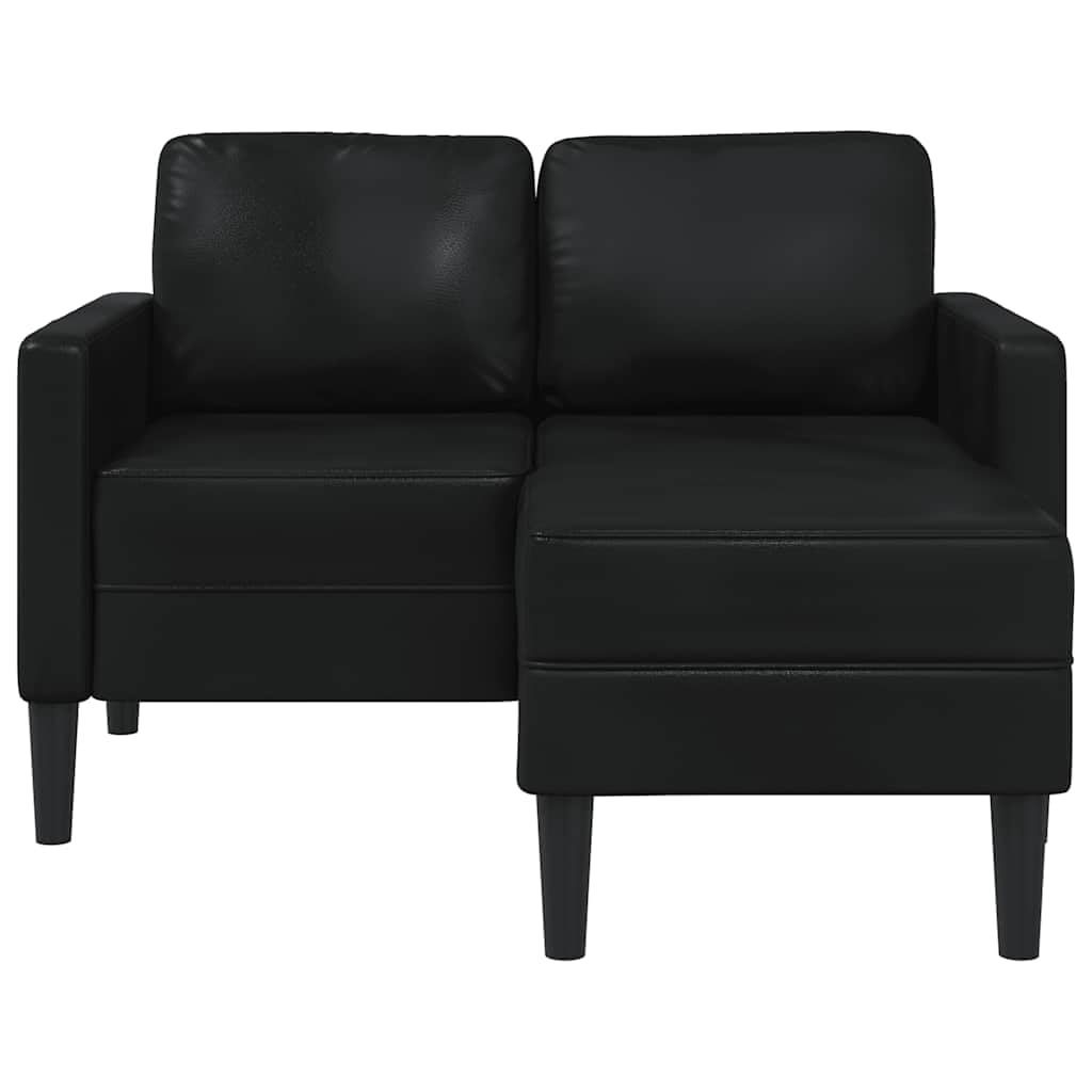 Ecksofa mit Schlaffunktion und Recamiere 2-Sitzer L-förmig Schwarz Kunstleder platzsparend für Wohnzimmer und Gästezimmer