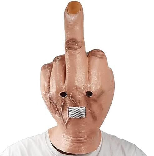 Applysu Middle Finger Mask Adult Halloween Realistic Funny Middle Finger Costume Mask Full Head Latex Props for Cosplay Party