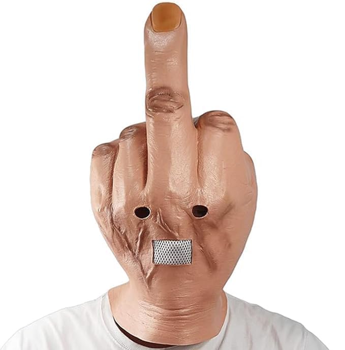 Applysu Middle Finger Mask Adult Halloween Realistic Funny Middle Finger Costume Mask Full Head Latex Props for Cosplay Party