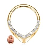 PEAKLINK Pendiente de acero quirúrgico de 16 g, con forma de lágrima, para tabique, aro de nariz dorado, 10 mm, piercing para tragus, rook, caracola, hélice, cartílago, joyería