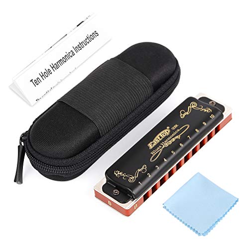 Easttop Harmonica Key of Bb 10 Hole 20 Tone Diatonic Blues Harmonica Bb with Case Top Grade for Professional Player,Beginner,Gift(East Top)- Black - Thumbnail 2